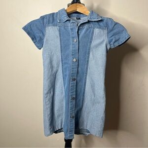 Girls Two Toned Birton Up Short‎ Sleeve Denim Dress Sz 7